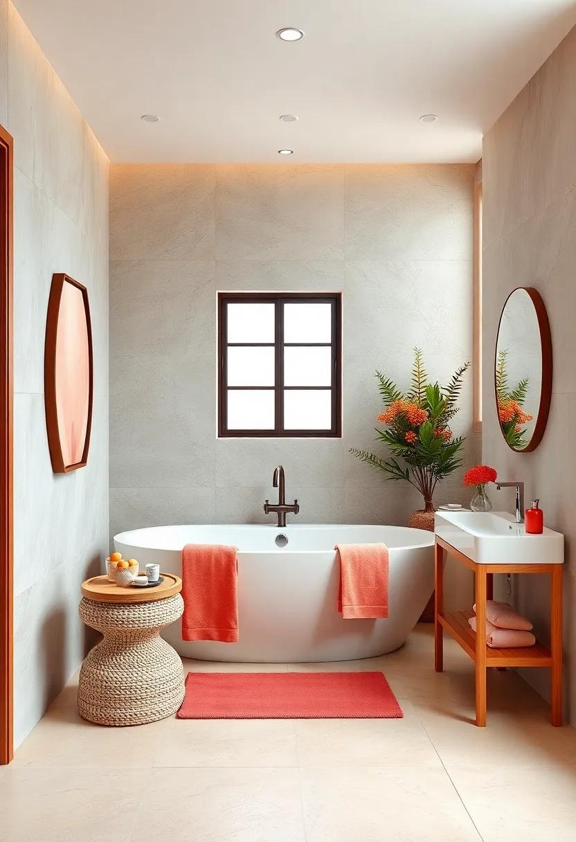 Vibrant Tangerine And Coral Tones Energizing Bathroom Spaces With Playful Brightness
