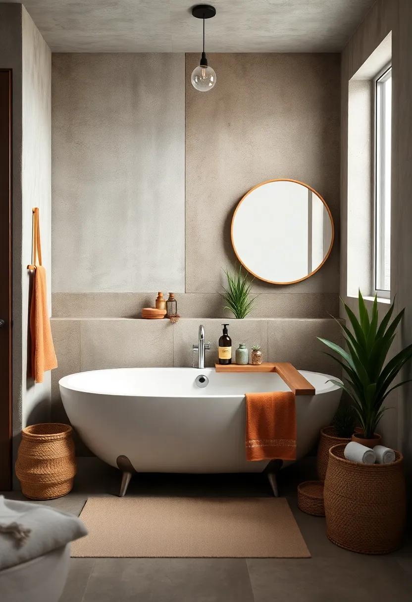 Rustic Boho Bathroom Design Highlighting A Tub Set Against A Distressed Wood Accent Wall And Succulents