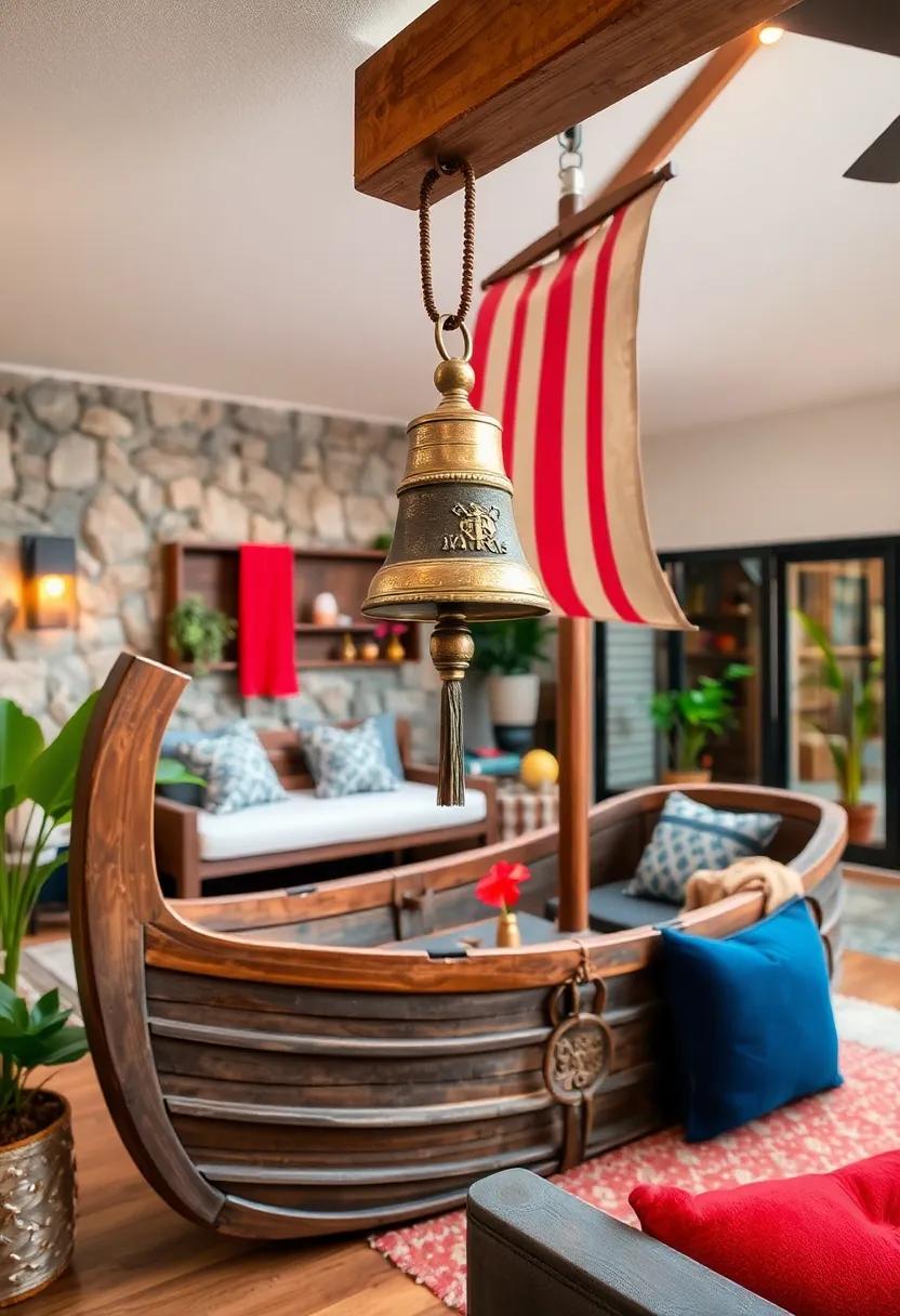 Highlighting A Decorative Ship Bell Mounted On A Wooden Beam For Authentic Nautical Sound Effects