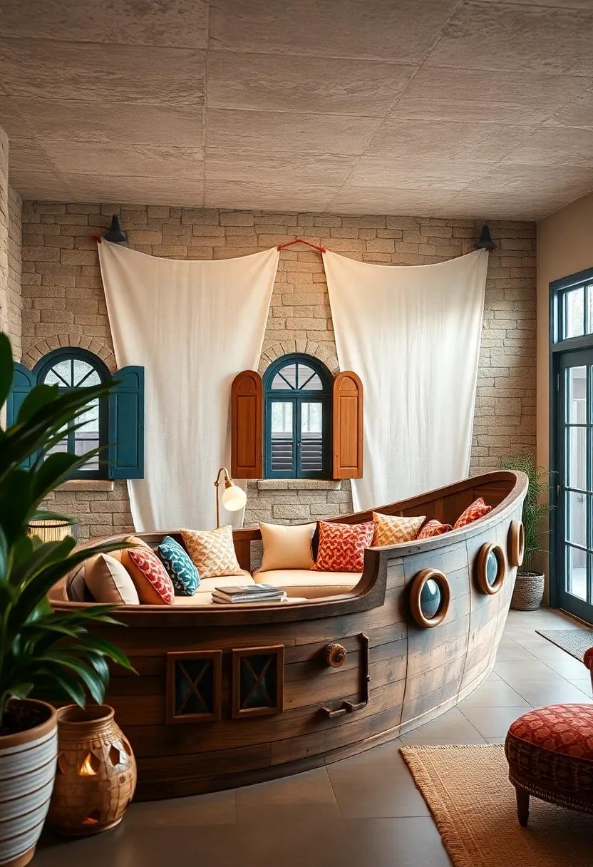 Positioning Colorful Portholes And Windows With Shutters To Bring The Pirate Ship To Life