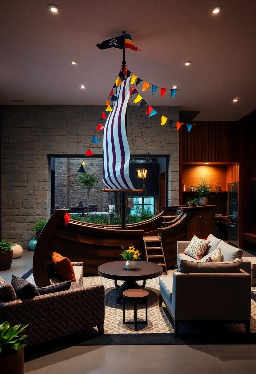 Conceiving A Pirate Flagpole With Colorful Pennants That Snap In The Wind Above The Ship