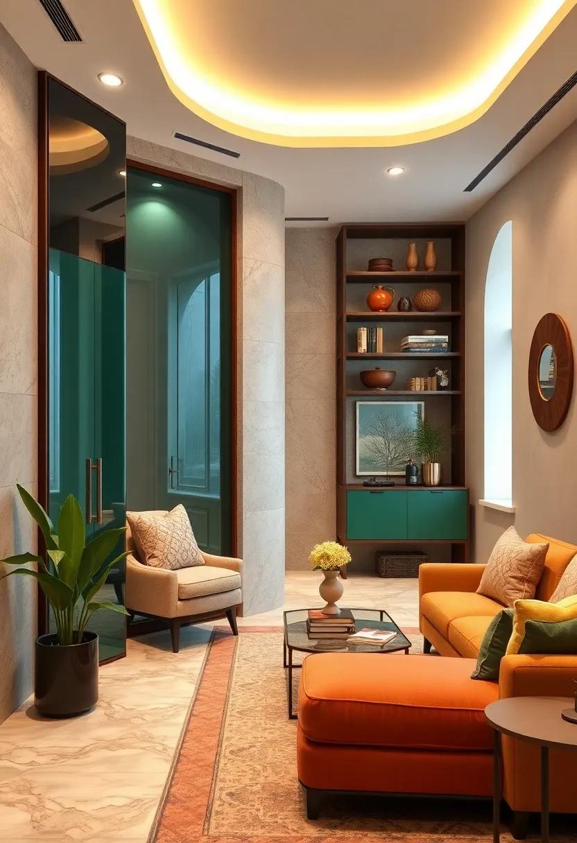 Art Deco Inspired Storage Areas Highlighting Glossy Lacquer Surfaces and Bold Geometric Shapes