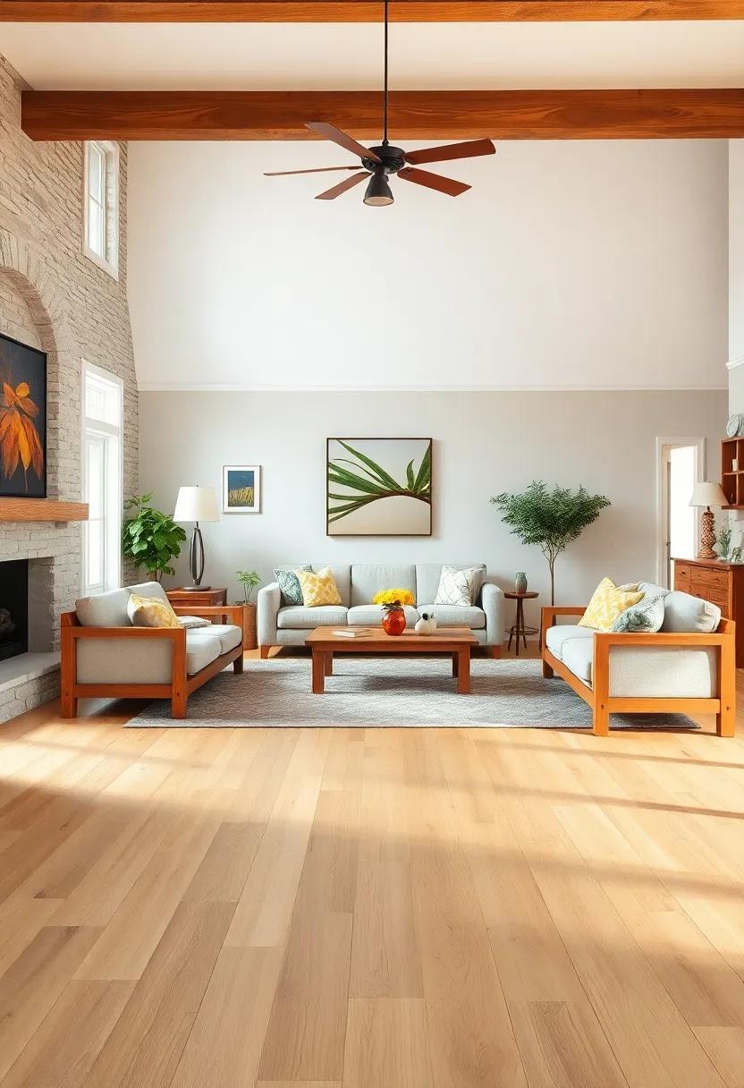 Handcrafted Wooden Furniture Showcased on Natural, Light-Toned Hardwood Floors in a Farmhouse Living Room