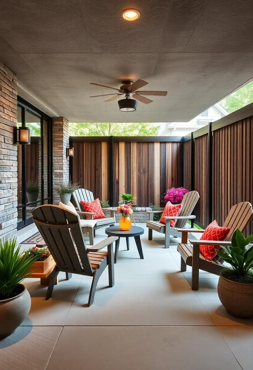 Classic Adirondack Chairs Built Into Durable Fence Structures for Timeless Outdoor Comfort