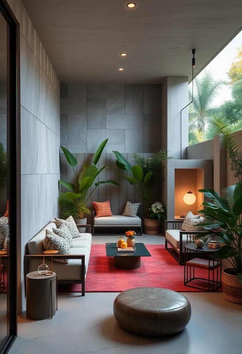 Enclosed Privacy with Tall Fences Featuring Elegant Seating Niches Surrounded by Lush Greenery