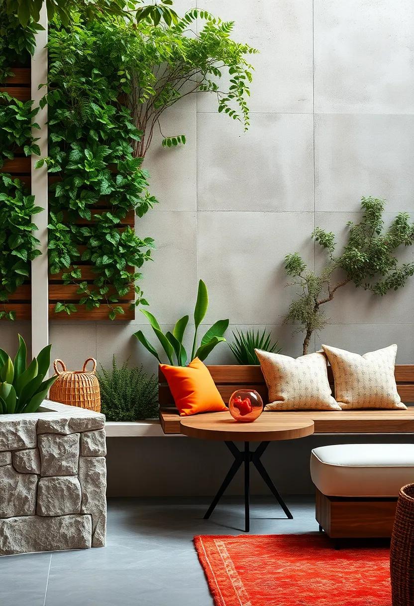 Fence Backdrops Framed by Vertical Garden Walls Supporting Integrated Wooden Seating Spaces