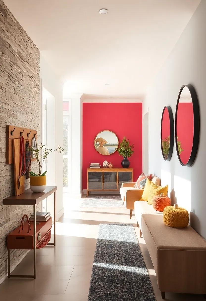 Vibrant Accent Walls behind Drop Zones Creating Inviting and Energetic Welcomes to Your Home