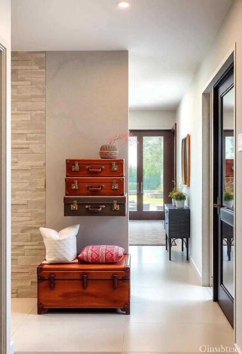 Vintage Suitcase Stacks Transformed into Unique and Stylish Hallway Catchalls