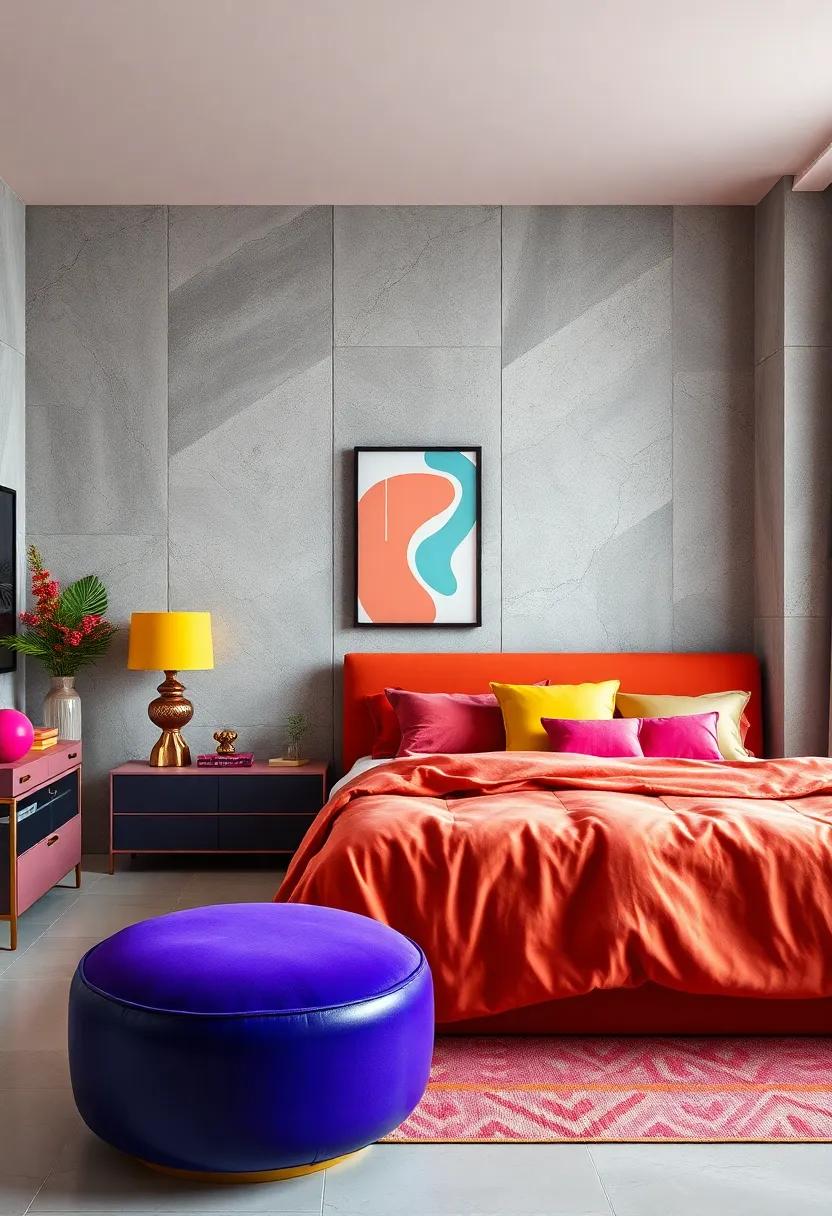 Contrasting Textures and Glossy Finishes Highlighting Colorful Furniture Pieces with a Pop-Art Vibe