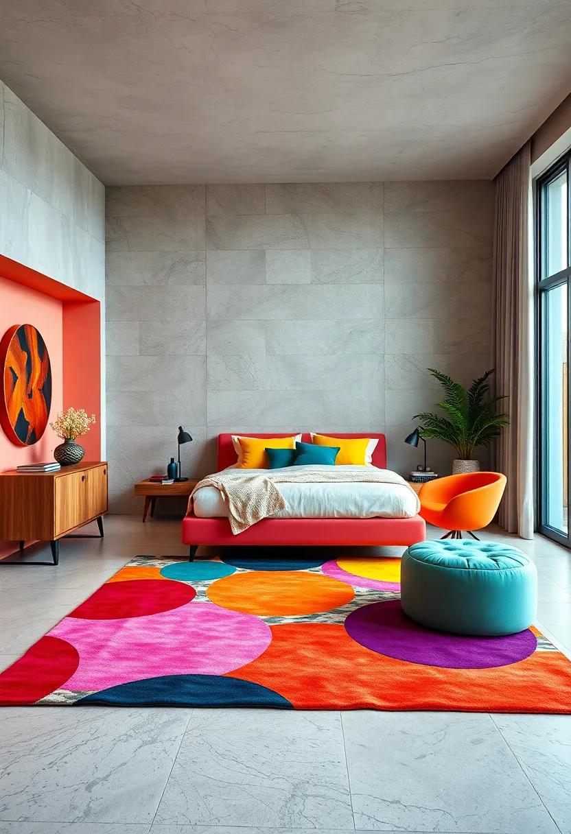 Colorful Pop-Art Style Rug Designs Combining Abstract Shapes and Strong Contrasts Underfoot