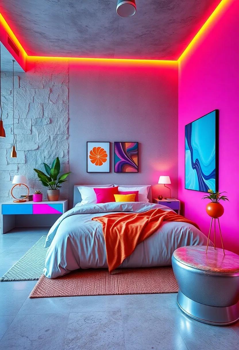Retro Futuristic Bedroom Accessories Inspired by Pop Art with Shiny Metallic and Candy Colors