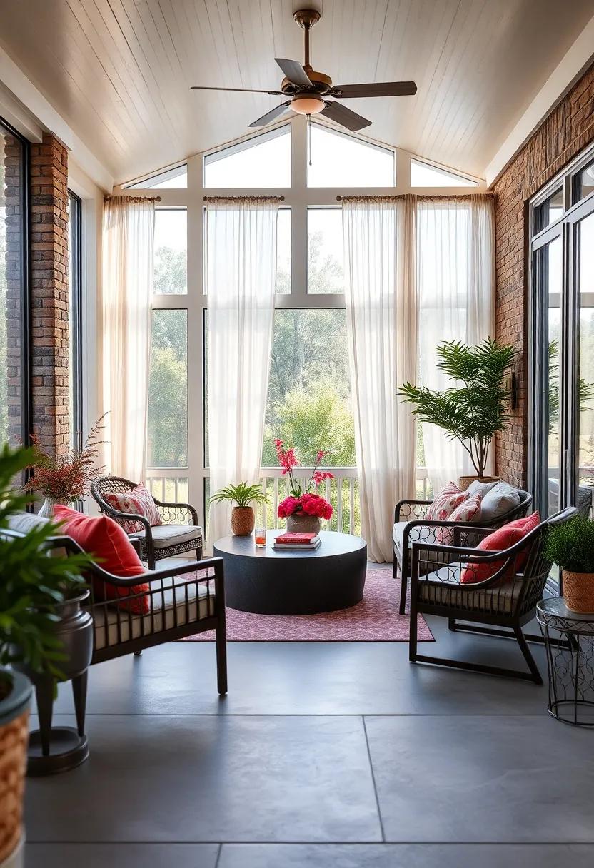 Creating Layers Of Sheer Curtains To Add Softness And Movement To The Porch