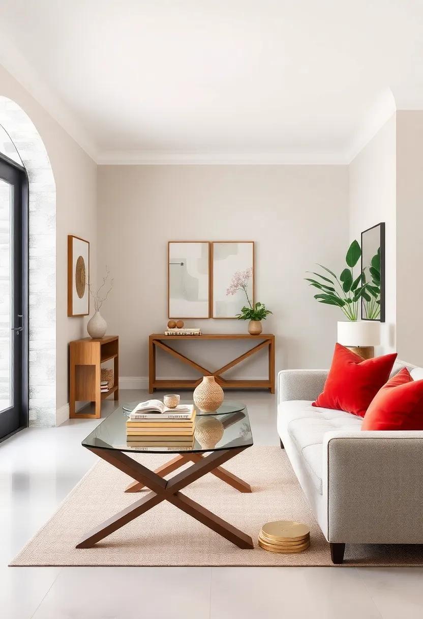 Console Tables with Slim X-Shaped Bases Providing Stability and Visual Interest in Narrow Entryways