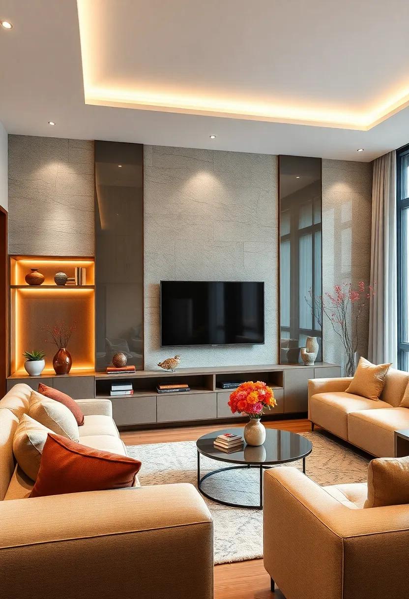 Polishing Small Living Rooms With Glossy High Shine Wall Units That Reflect Light and Expand the Space
