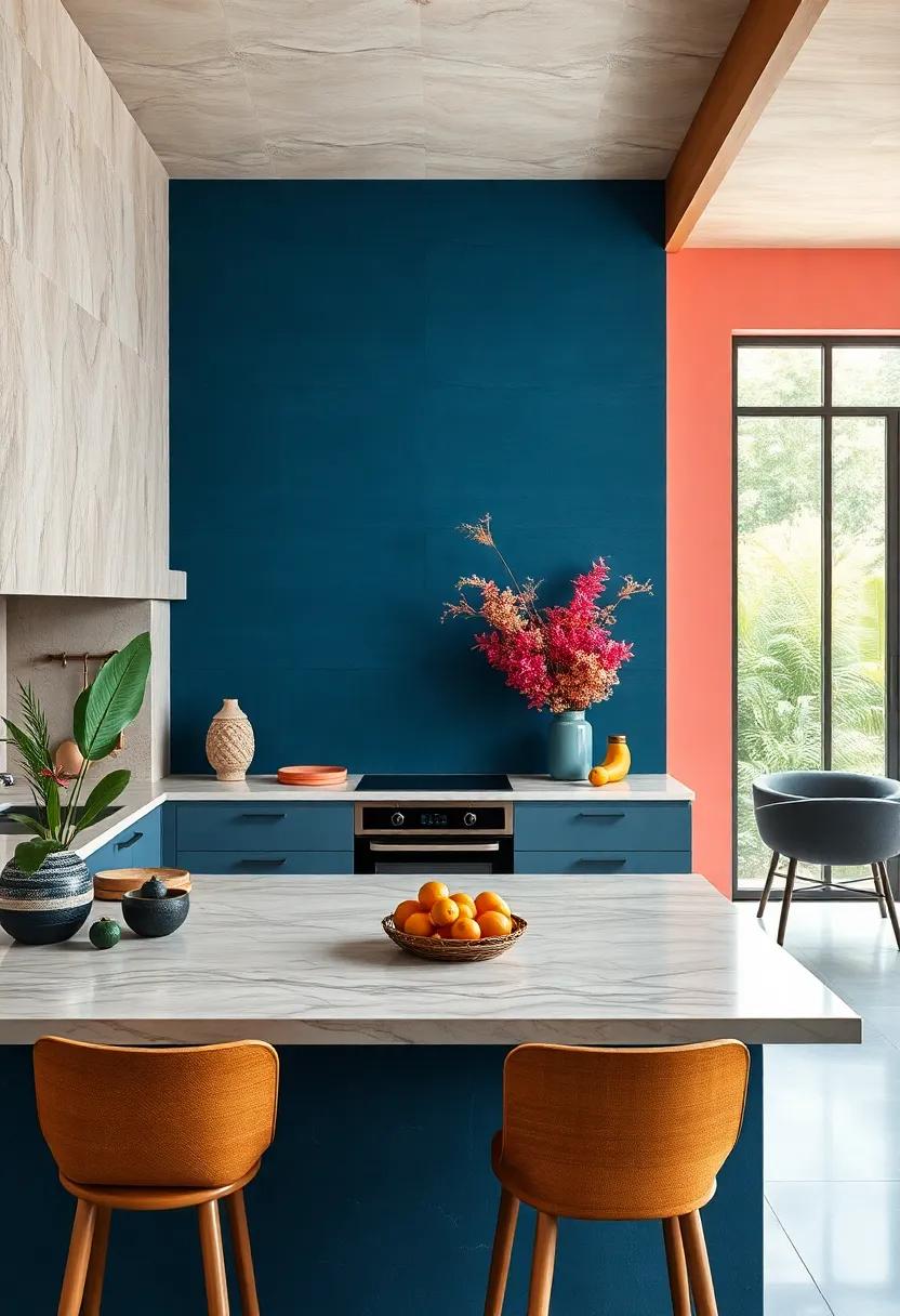 Combining Deep Blues and Coral Tones for a Sophisticated Tropical Kitchen Aesthetic