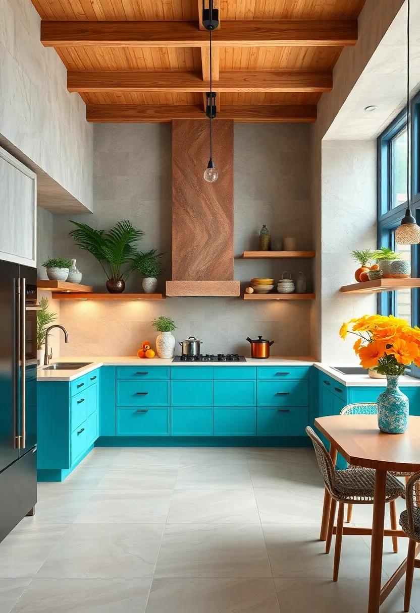 Tropical Kitchen Interiors Illuminated by Bold Citrus and Ocean Blue Color Combinations