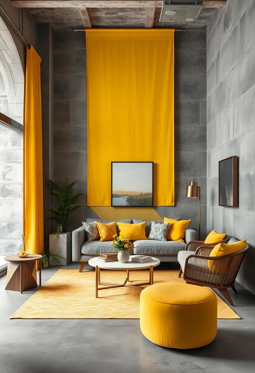 Juxtaposing Industrial Grey Metals with Vibrant Yellow Textiles to Create a Unique Urban Gender-Neutral Space