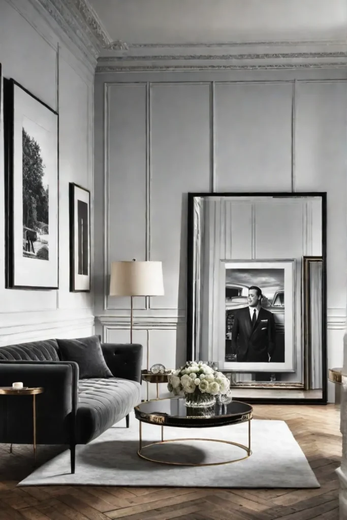 Artfilled living room with eclectic and personal style