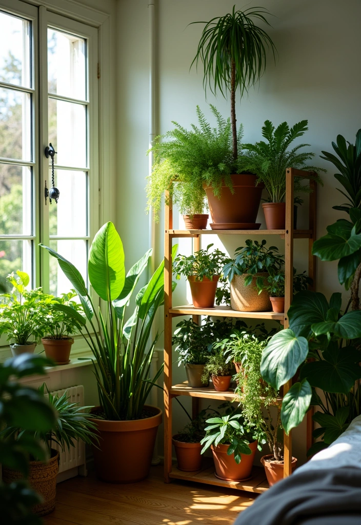 Plant Shelves to Maximize Light in Botanical Bedroom