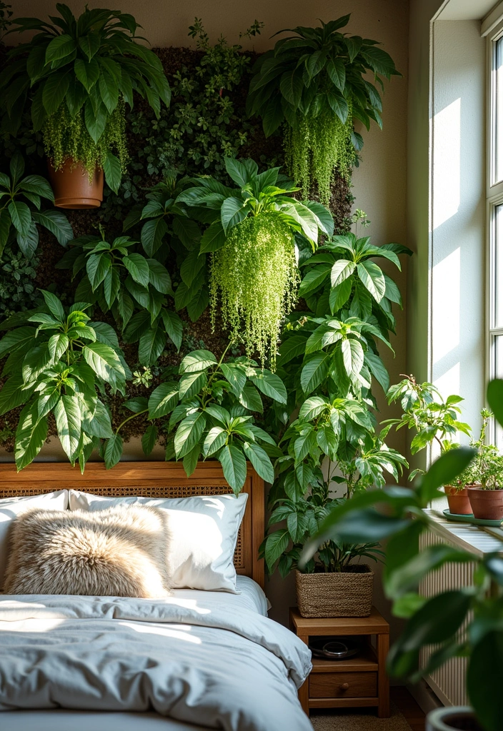Vertical Plant Displays in Botanical Bedroom
