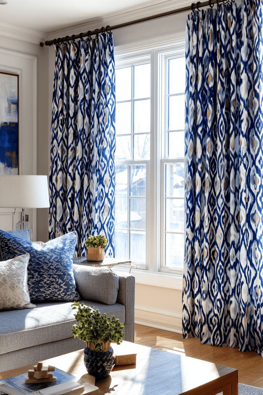 Patterned Drapes for Vibrant Living Room