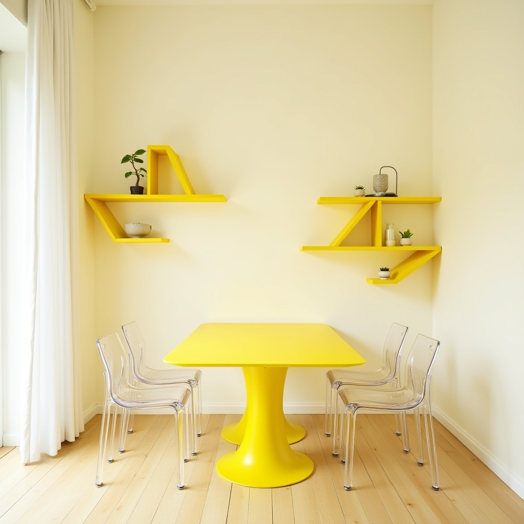 Minimalist yellow dining room