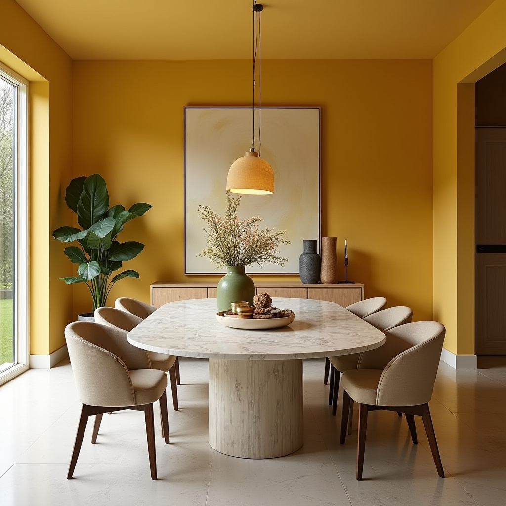 Transitional yellow dining room
