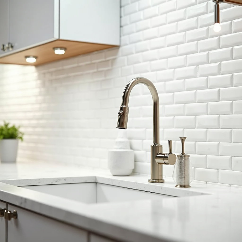 minimalist white ceramic tile backsplash with magnetic storage