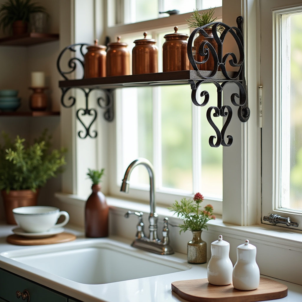 vintage wrought iron scrollwork shelf