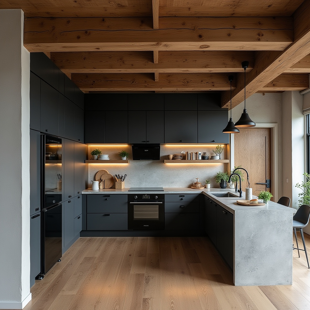 kitchen with rustic and modern elements