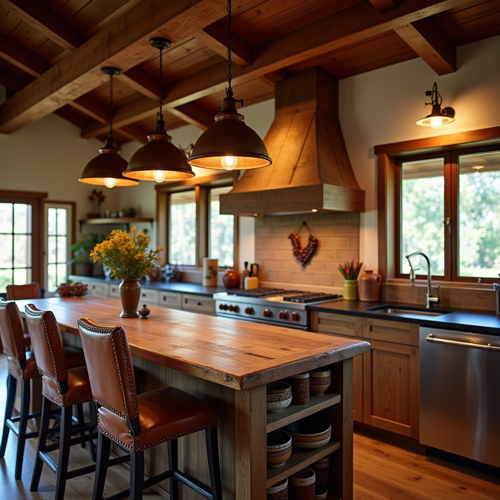 ranch style kitchen with wooden beams