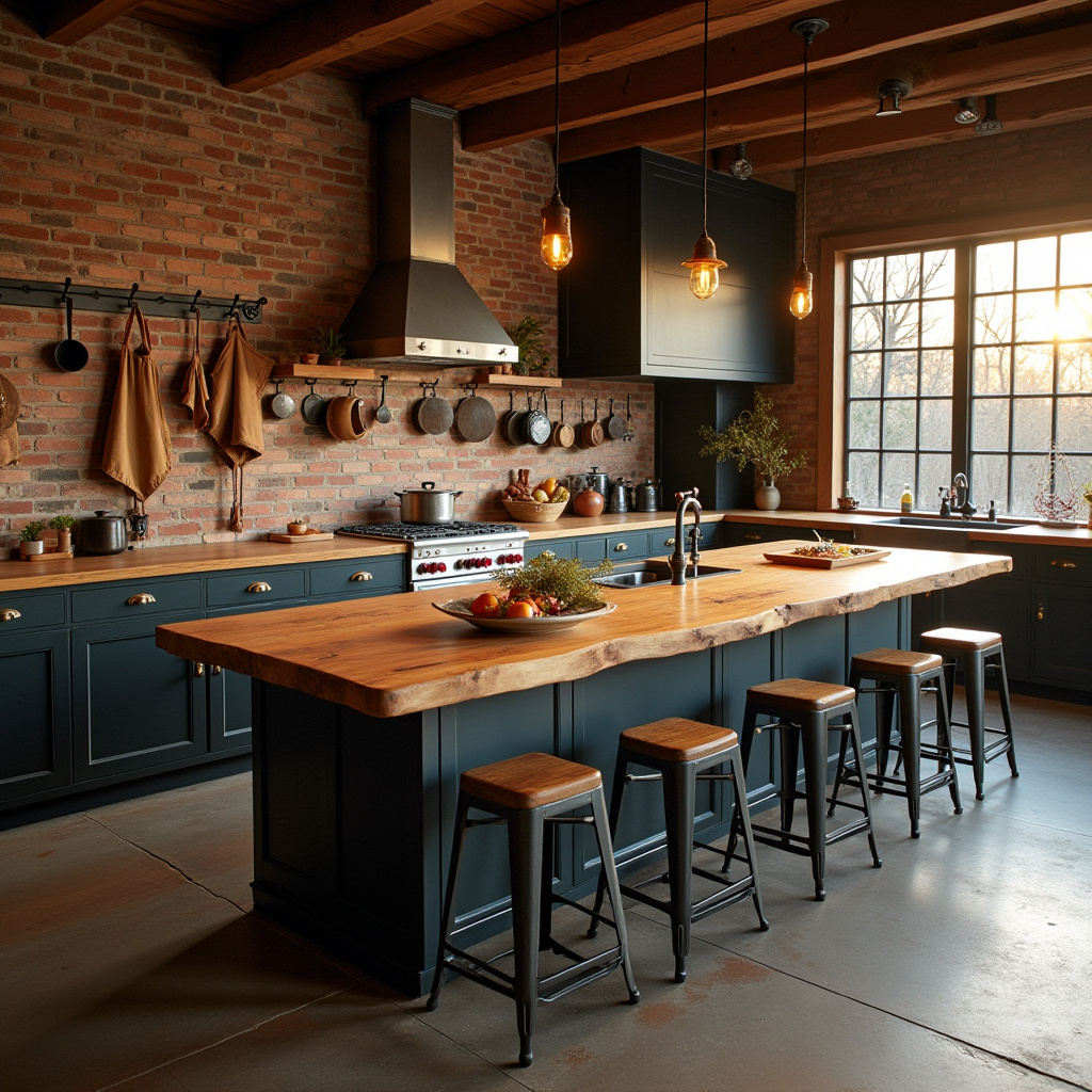 industrial rustic kitchen with live-edge countertop