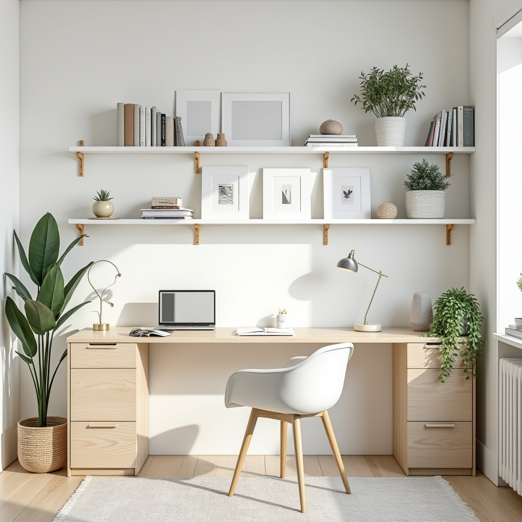 white bookshelf decor Scandinavian office