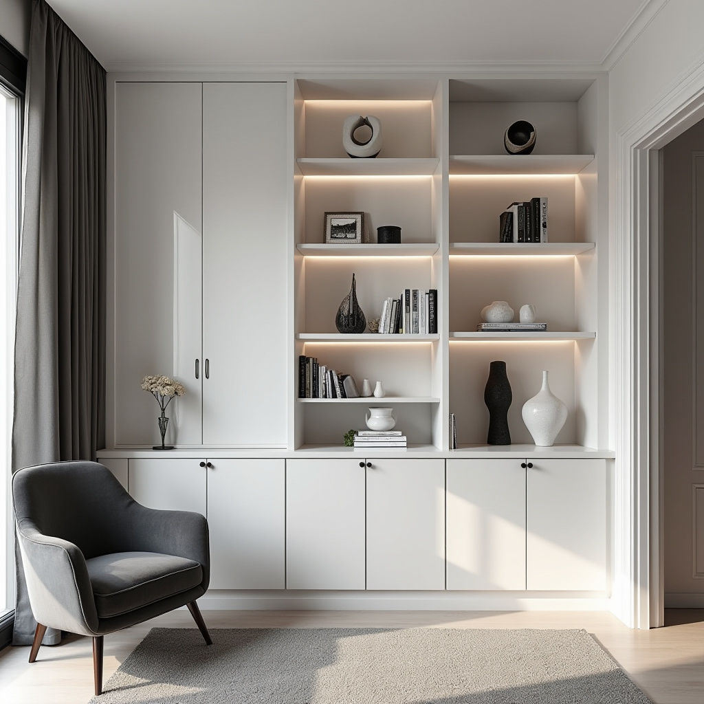 white bookshelf decor urban apartment