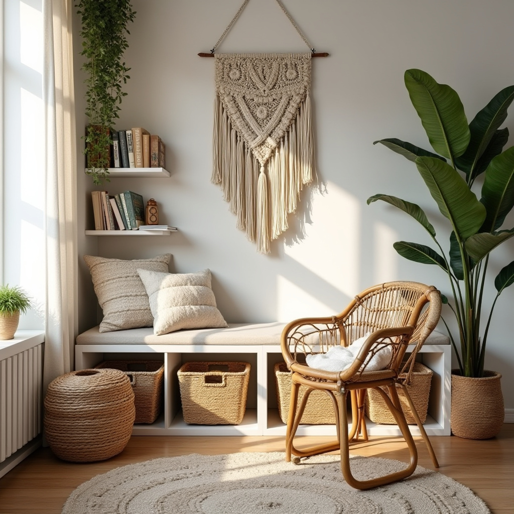 white bookshelf decor bohemian nook