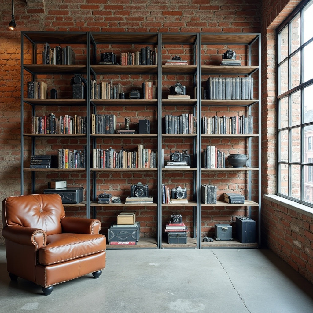 white bookshelf decor industrial loft