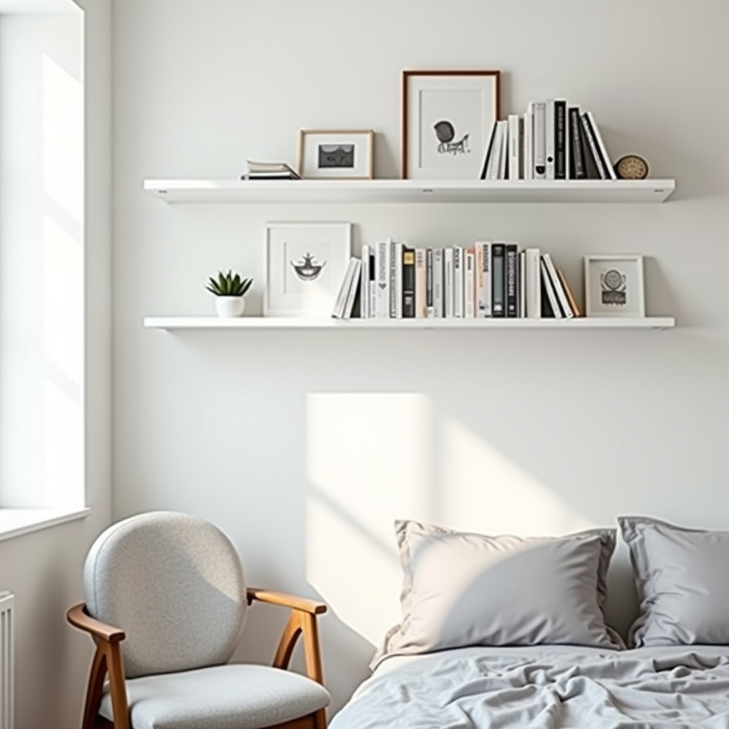 white bookshelf decor minimalist bedroom nook