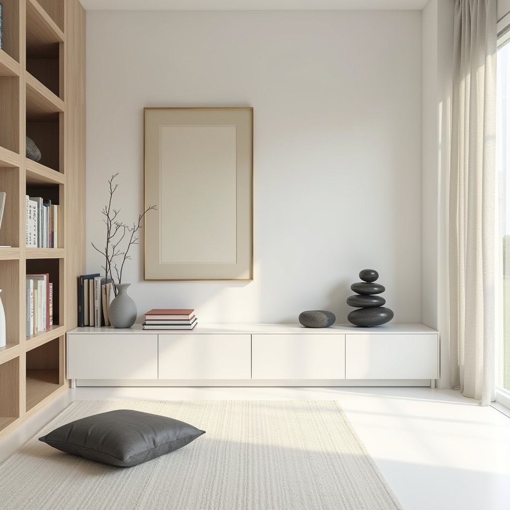 white bookshelf decor Japanese study