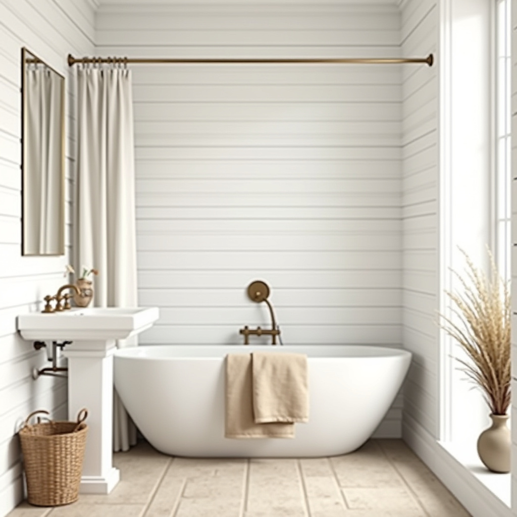 coastal style bathroom with shiplap walls