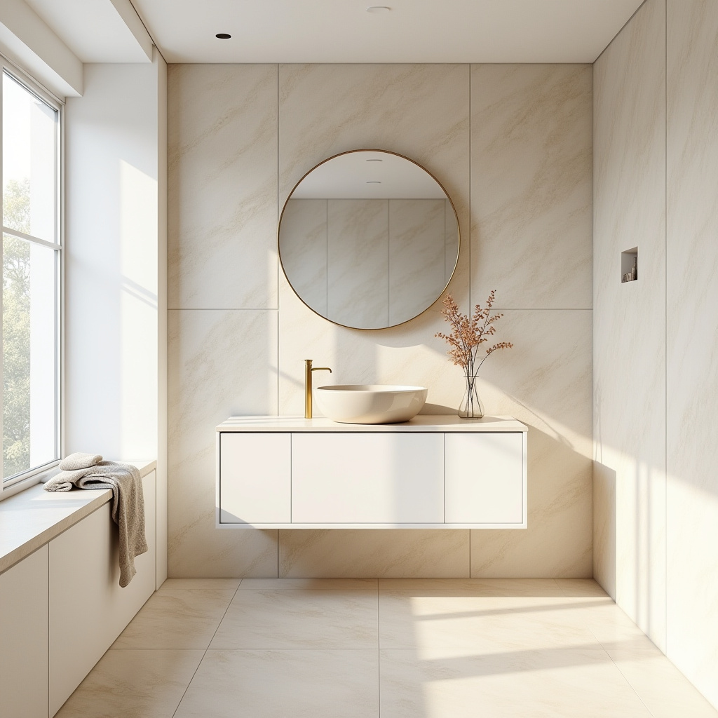 organic modern bathroom with stone-look tiles