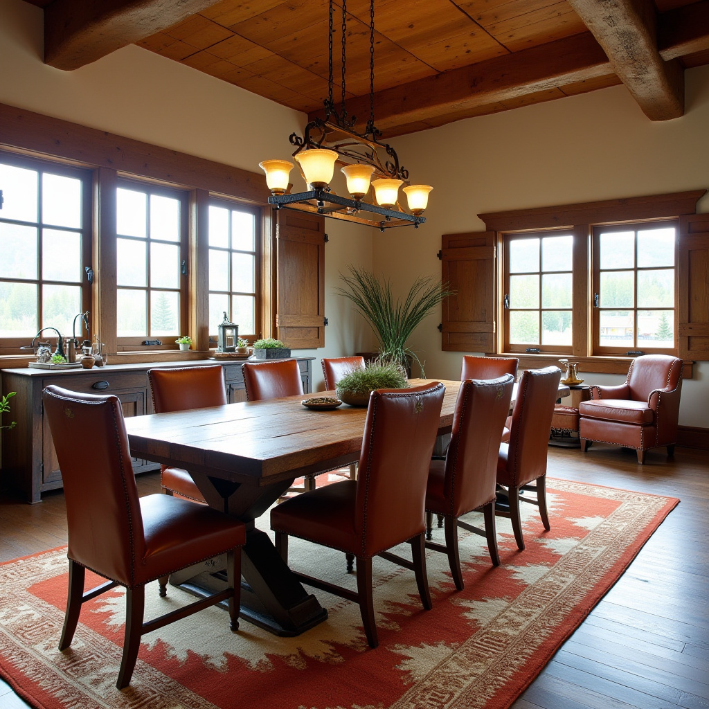 barn wood dining table with leather chairs