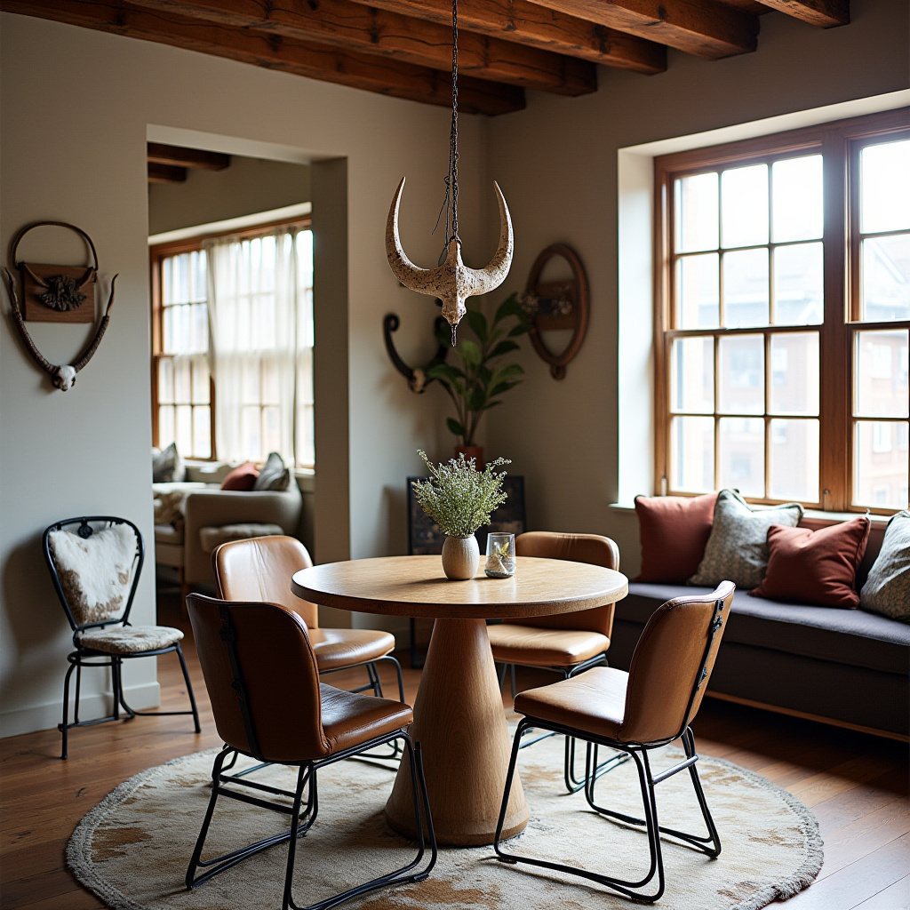 compact western dining room in loft