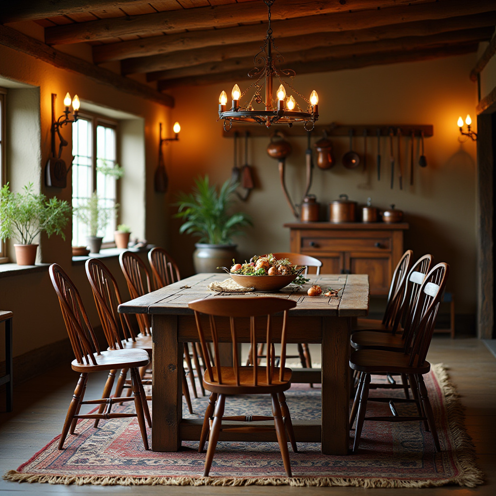 farmhouse western dining room with chunky furniture