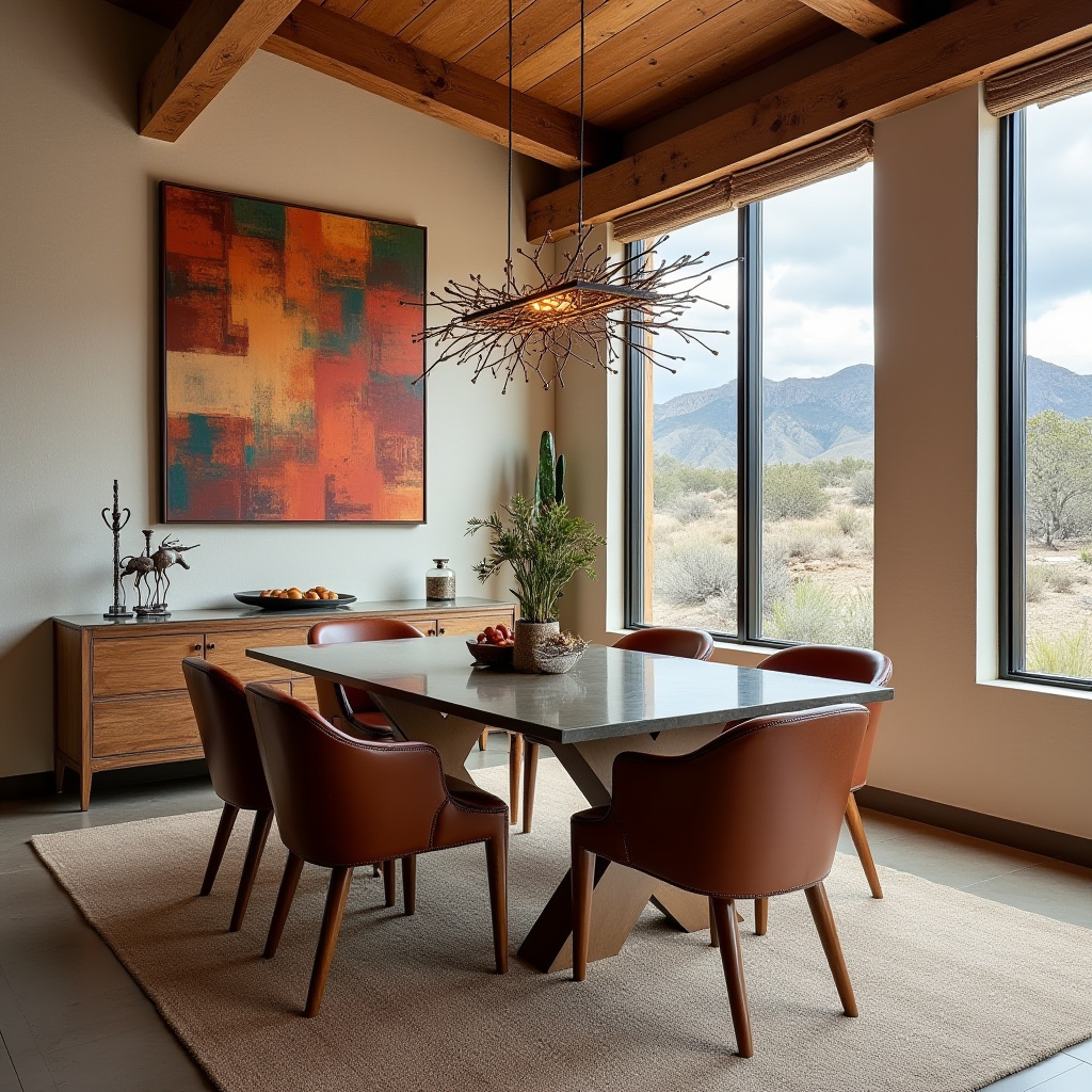 contemporary western dining with glass and wood table