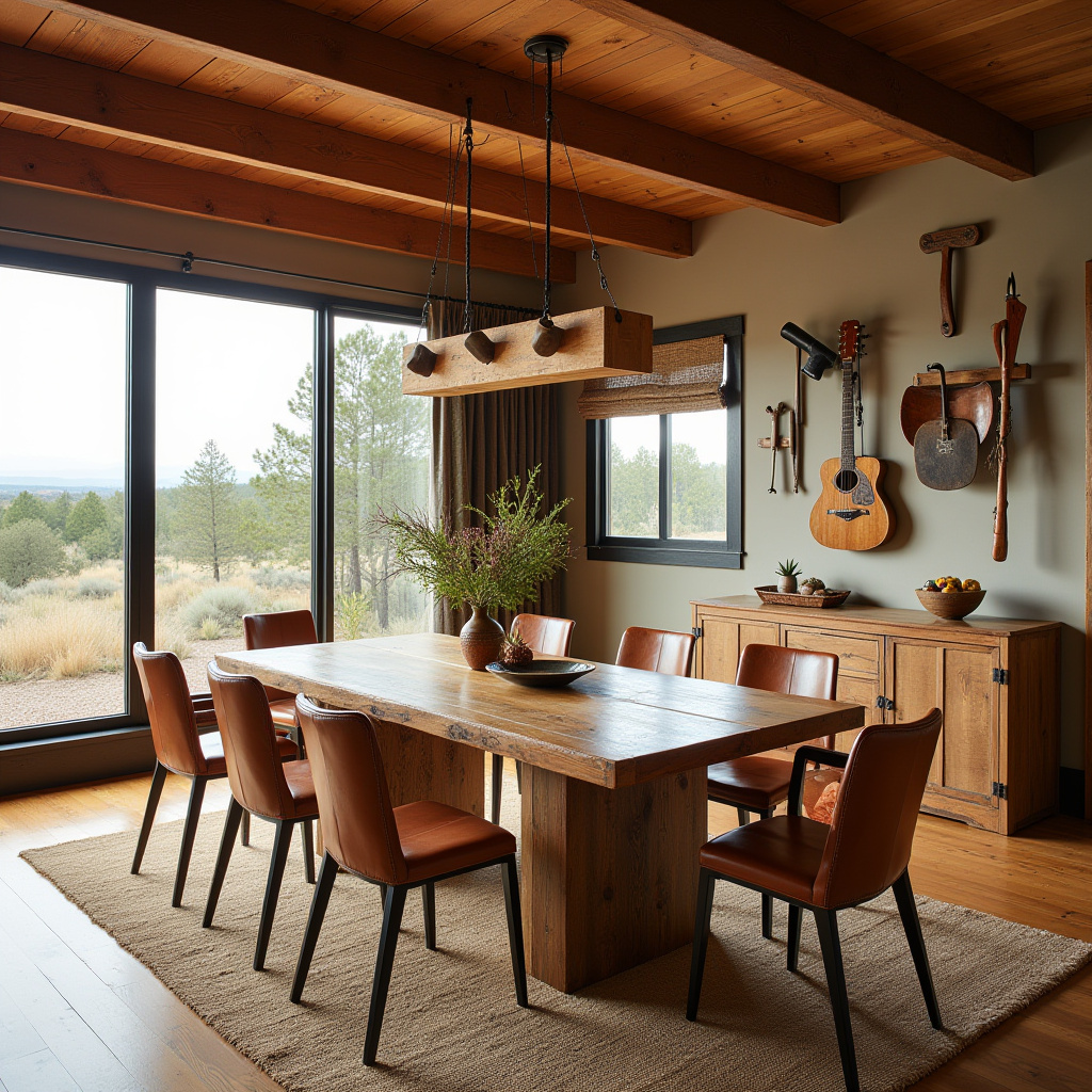 sustainable western dining room with recycled wood table