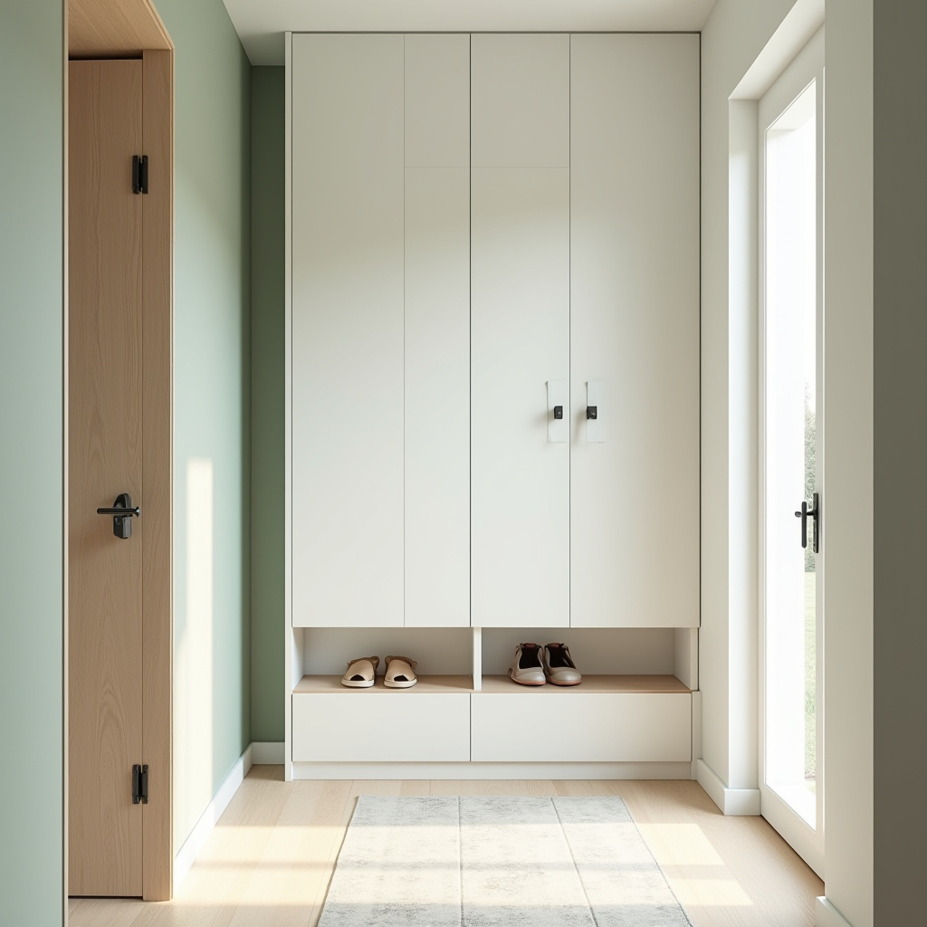 Scandinavian hallway with storage