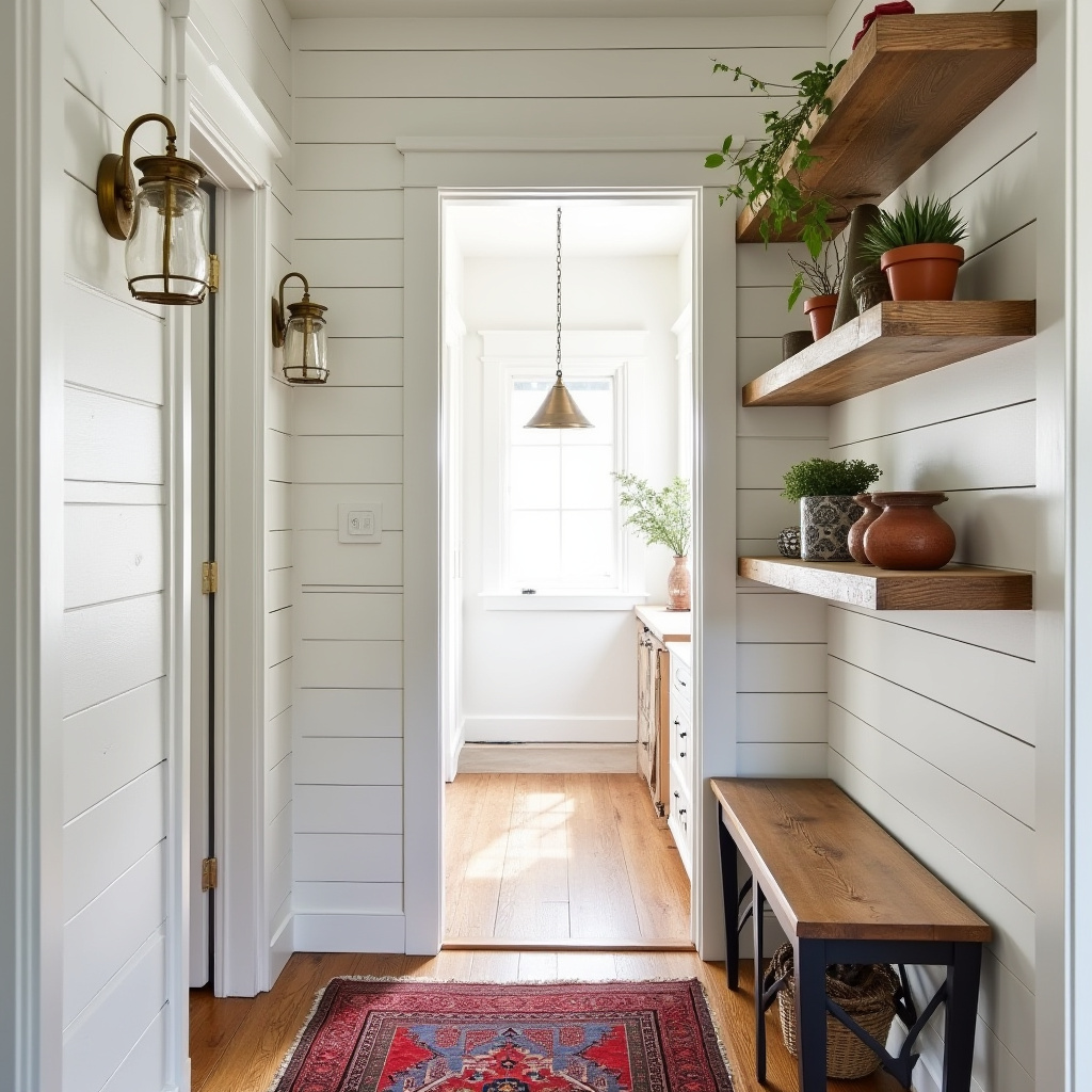 Modern farmhouse hallway with shiplap