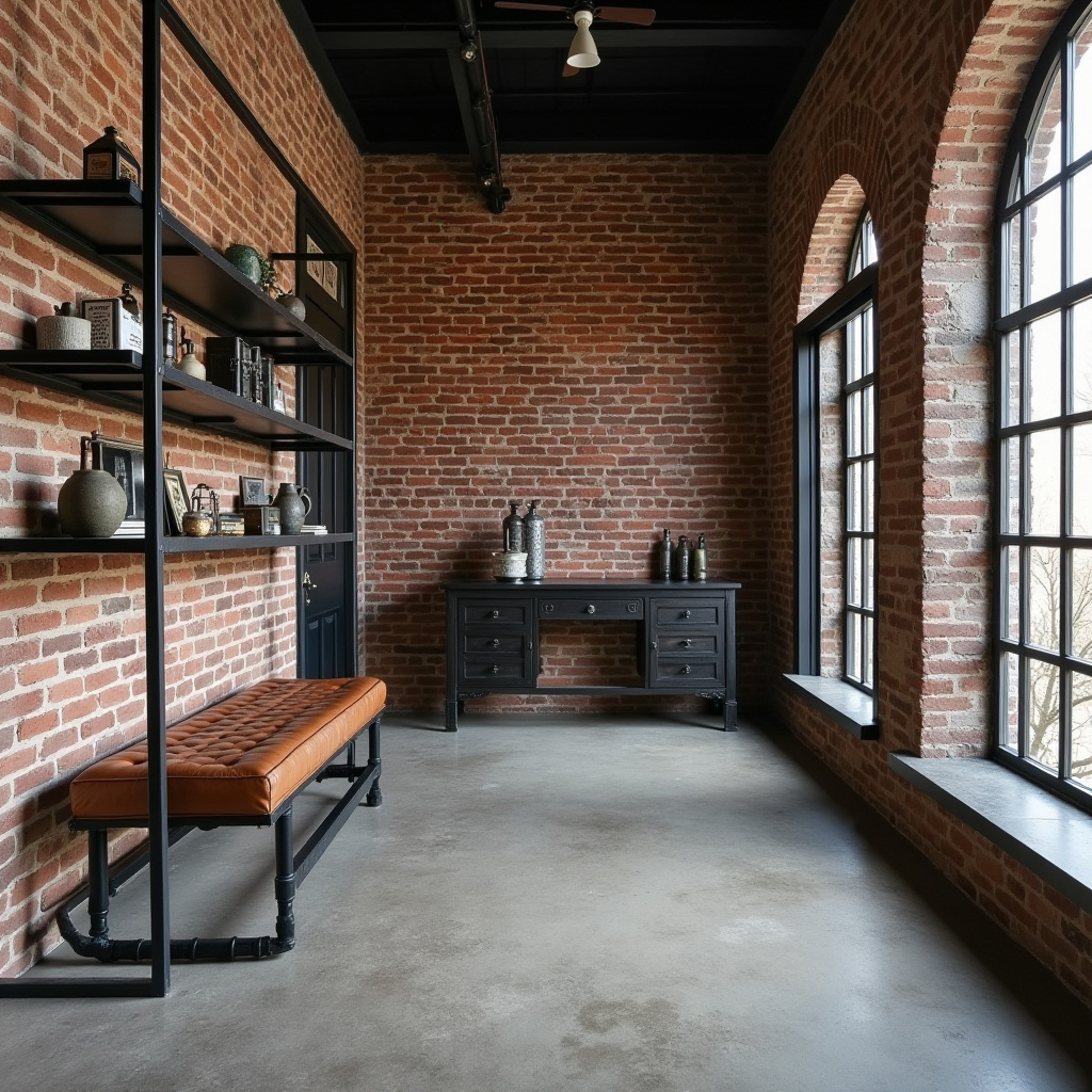 Industrial hallway with exposed brick
