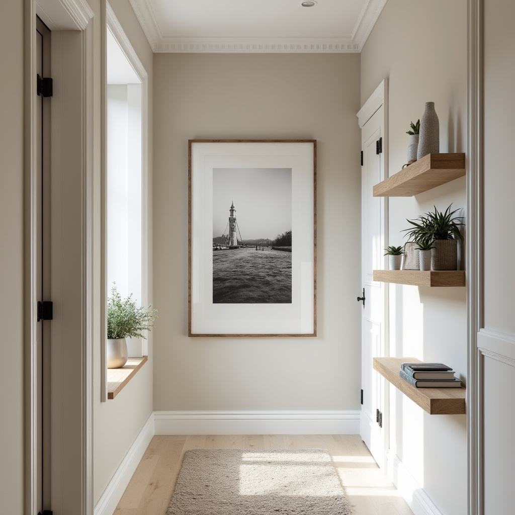 Transitional hallway with greige walls