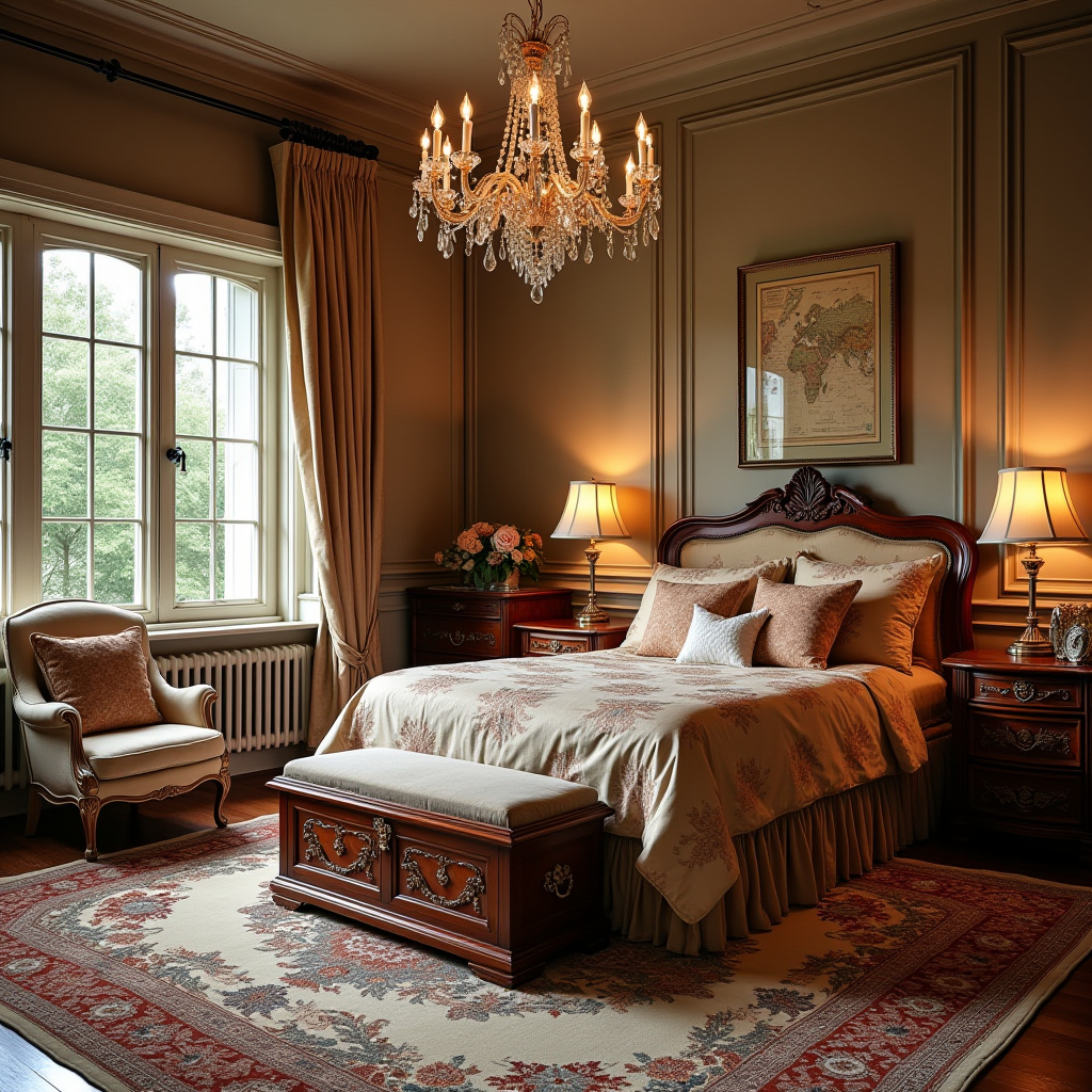 luxurious victorian kids room with mahogany furniture